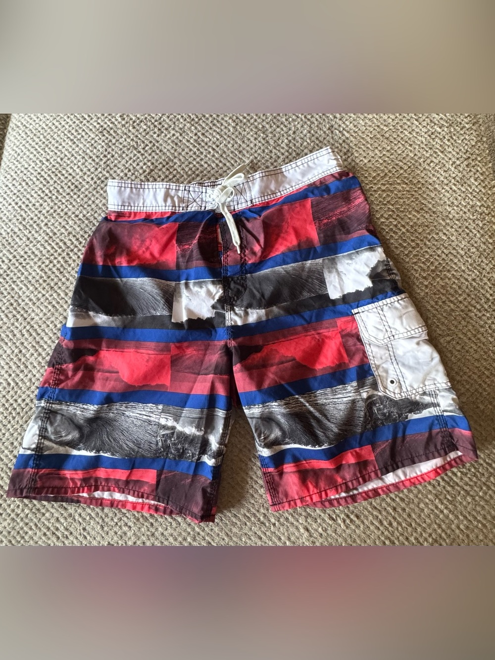 Men's Red Blue Striped Swim Trunks